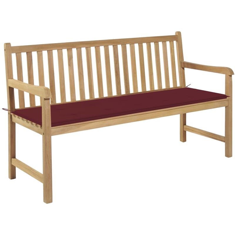 

Banco de jardín madera maciza teca con cojín rojo tinto 150 cm