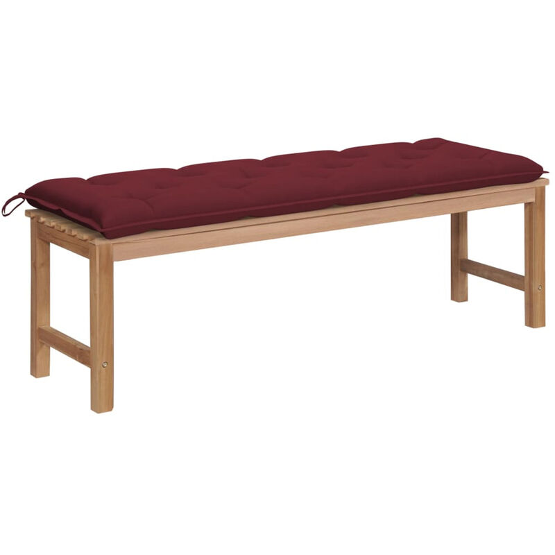 

Banco de jardin madera maciza teca con cojin rojo tinto 150 cm