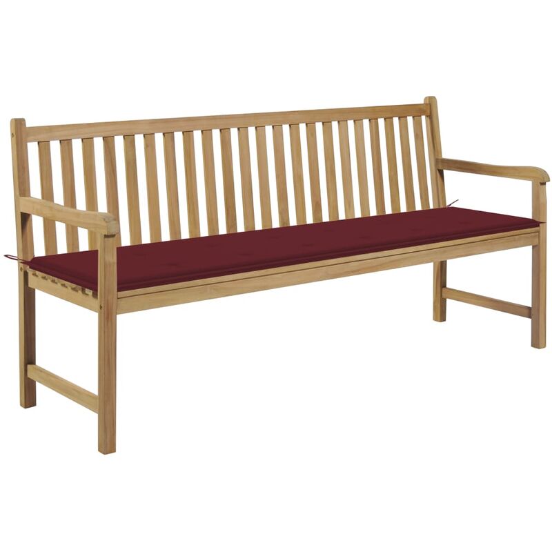 

Banco de jardín madera maciza teca con cojín rojo tinto 175 cm