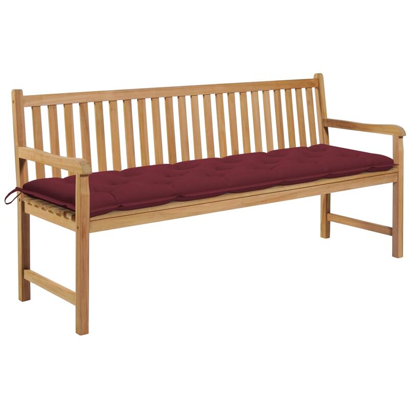 

Banco de jardín madera maciza teca con cojín rojo tinto 175 cm