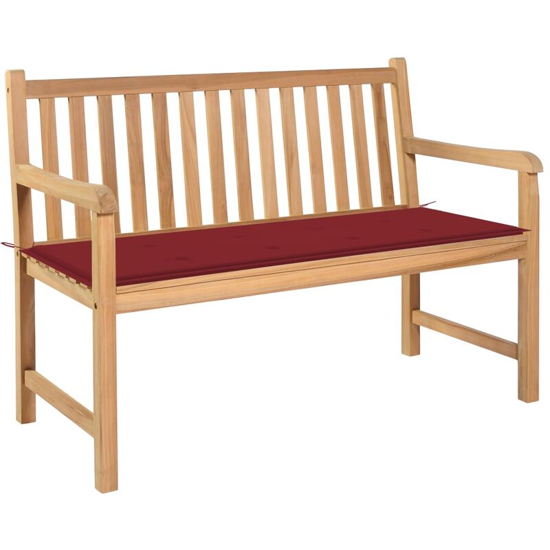 

Banco de jardín madera maciza teca con cojín rojo vino 120 cm