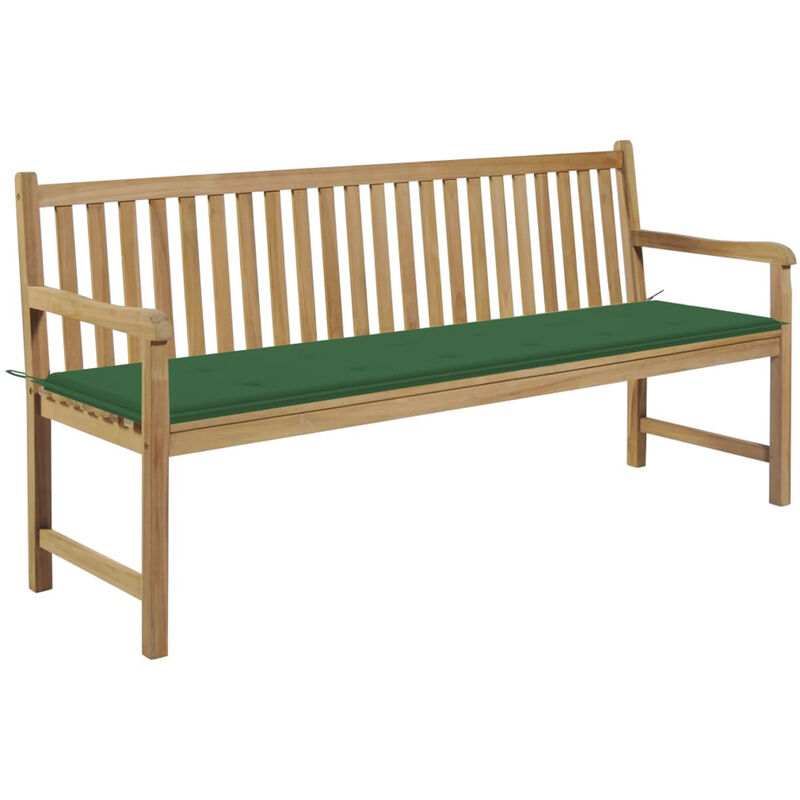 

Happyshopping - Banco de jardin madera maciza teca con cojin verde 175 cm