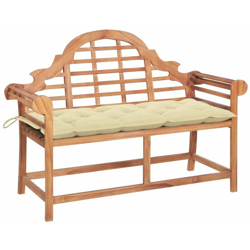

Happyshopping - Banco de jardin madera maciza teca y cojin blanco crema 120 cm