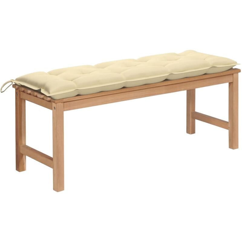 

Banco de jardín madera maciza teca y cojín blanco crema 120 cm