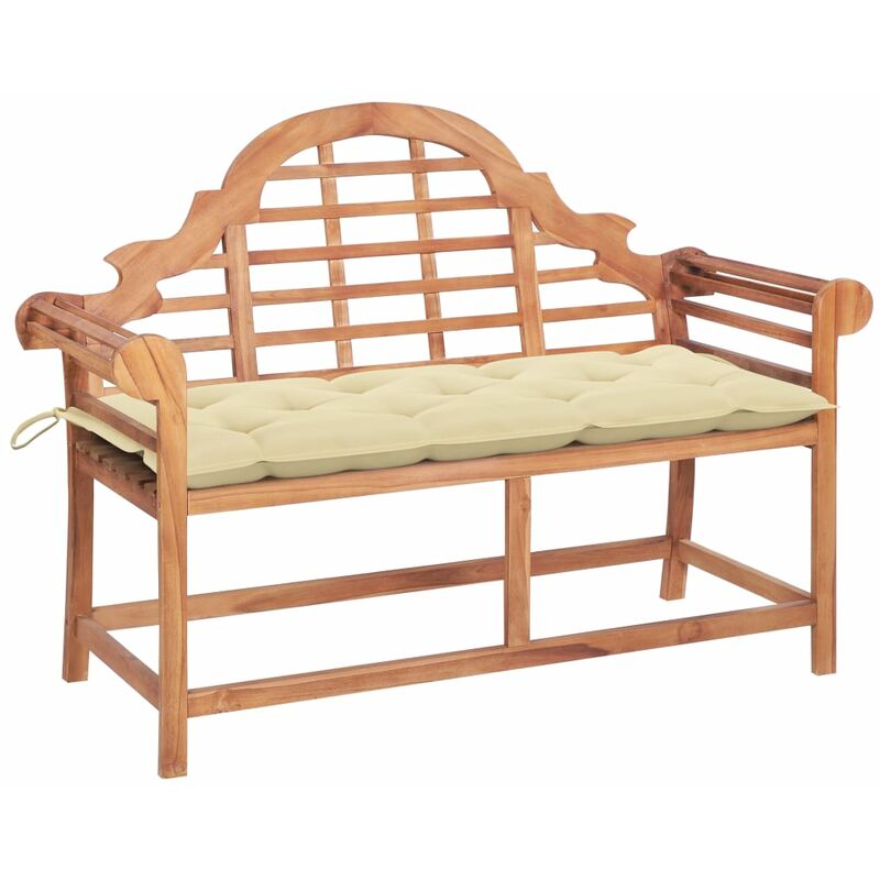 

Banco de jardín madera maciza teca y cojín blanco crema 120 cm