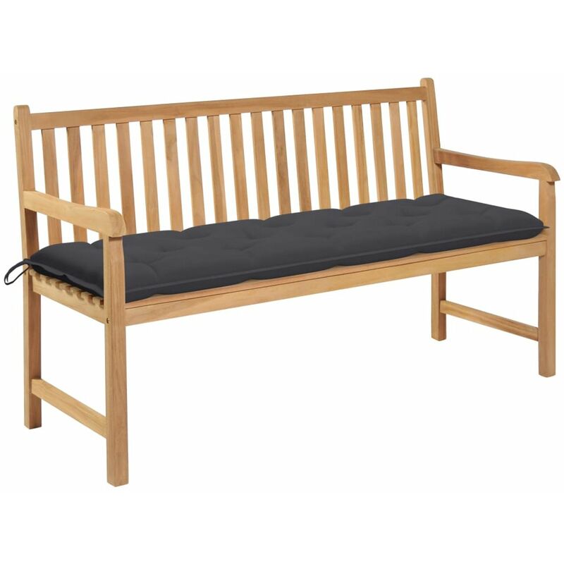 

Banco de jardin madera maciza teca y cojin gris antracita 150cm