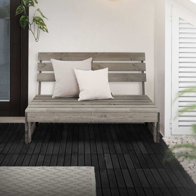 

Banco de jardín madera pino/abeto con respaldo asiento gris para tres personas