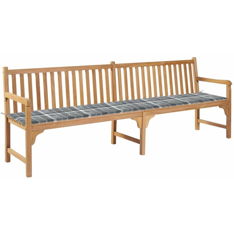 

Banco de jardin madera teca cojin estampado cuadros gris 240 cm
