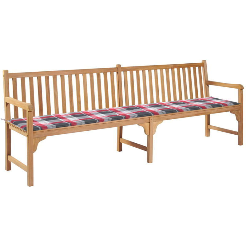 

Banco de jardin madera teca cojin estampado cuadros rojos 240cm