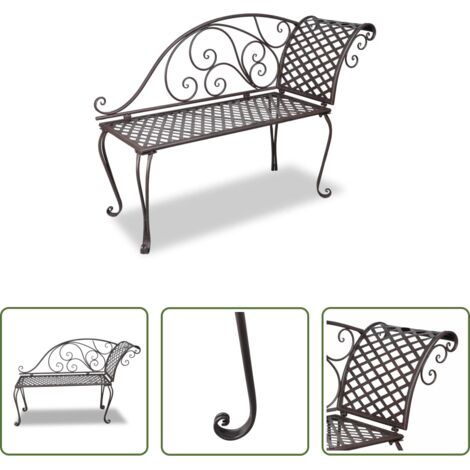 Banco de jardín marrón -  Banco tumbona de jardín de acero marrón envejecido 128 cm