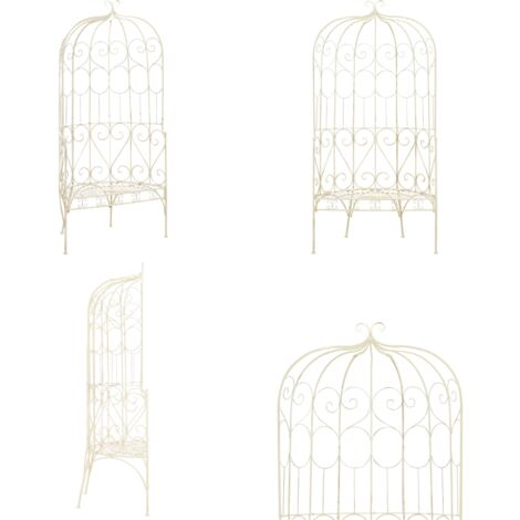 Banco de jardín metal blanco envejecido 95 cm - Banco de hierro - Banco de jardín metal