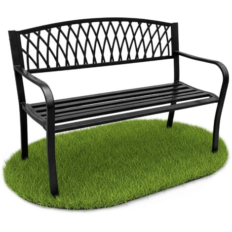 Banco de jardín negro ARCADIA con patas de acero y respaldo de hierro fundido, ancho 127 cm