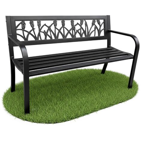 Banco de jardín negro LISSA con patas de acero, ancho 124 cm