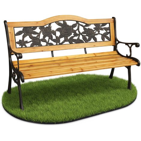 Banco de jardín negro ROSA con madera lacada y patas de acero, ancho 127 cm