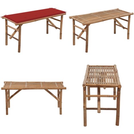 Banco de jardín plegable con cojín bambú 118 cm - Banco plegable - Banco de bambú