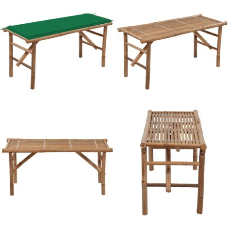 Banco de jardín plegable con cojín bambú 118 cm - Banco plegable - Banco de bambú