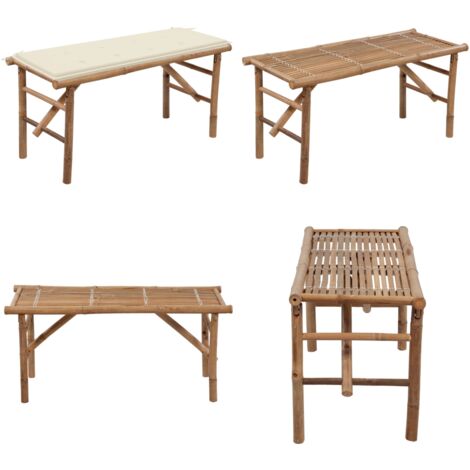 Banco de jardín plegable con cojín bambú 118 cm - Banco plegable - Banco de bambú