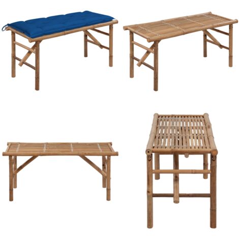 Banco de jardín plegable con cojín bambú 118 cm - Banco plegable - Banco de bambú