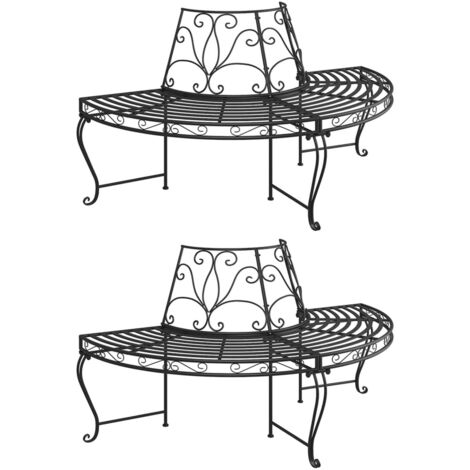 Banco de jardín semicircular 2 uds de acero negro 160 cm vidaXL