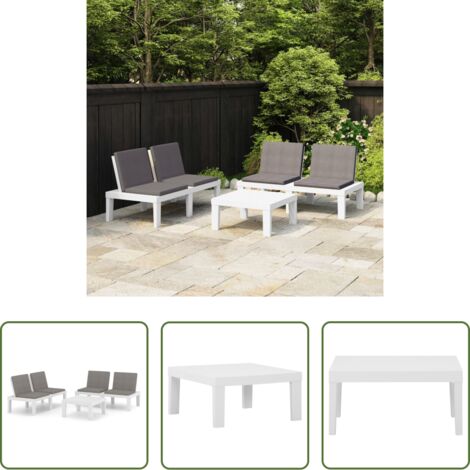 Banco de jardín -  Set de muebles de jardín 3 piezas con cojines plástico blanco