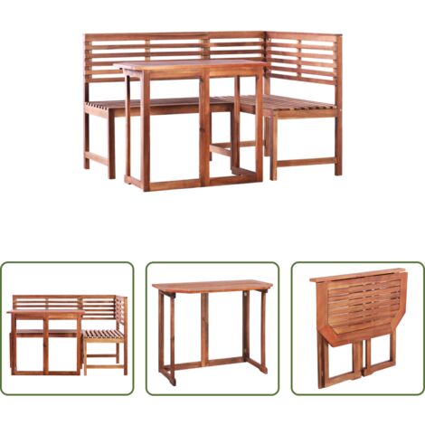 Banco de jardín -  Set mesa y sillas bistró de jardín 2 pzas madera maciza acacia