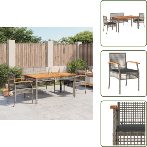 Banco de jardín - vidaXL Juego de comedor de jardín 4 piezas con cojines ratán PE gris - Mesa de jardín