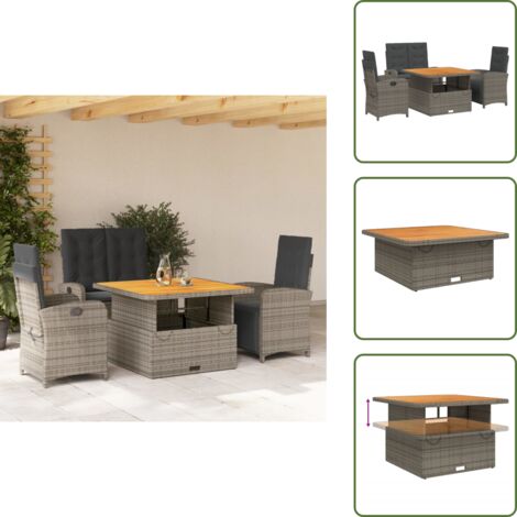 Banco de jardín - vidaXL Juego de comedor de jardín 4 piezas con cojines ratán PE gris - Mesa de jardín