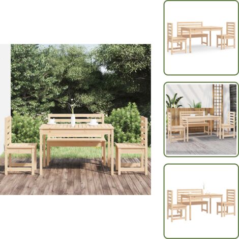 Banco de jardín - vidaXL Juego de comedor de jardín 4 piezas madera maciza de pino - Comedor de exterior