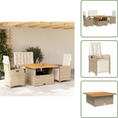Banco de jardín - vidaXL Set de comedor jardín con cojines 4 pzas ratán sintético beige - Mesa de jardín