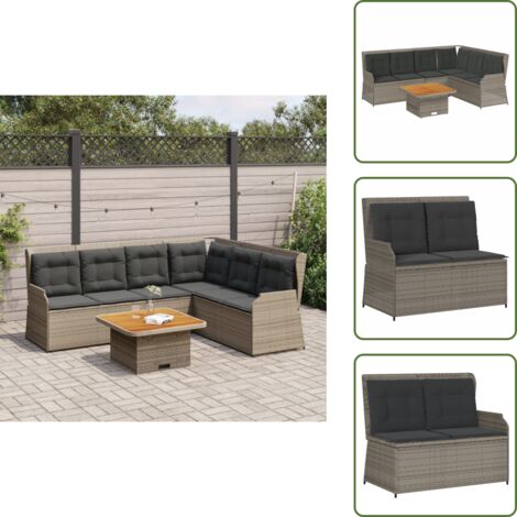 Banco de jardín - vidaXL Set de muebles de jardín 5 pzas y cojines ratán sintético gris - Mesa de jardín