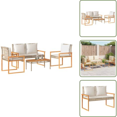 Banco de jardín - vidaXL Set de muebles jardín con cojines beige mezcla 4 pzas ratán PE - Ratán sintético