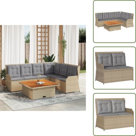 Banco de jardín - vidaXL Set muebles de jardín 5 pzas con cojines ratán sintético beige - Mesa de jardín