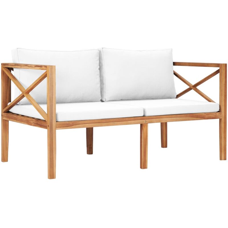 

Banco de jardín y cojines color crema madera maciza teca