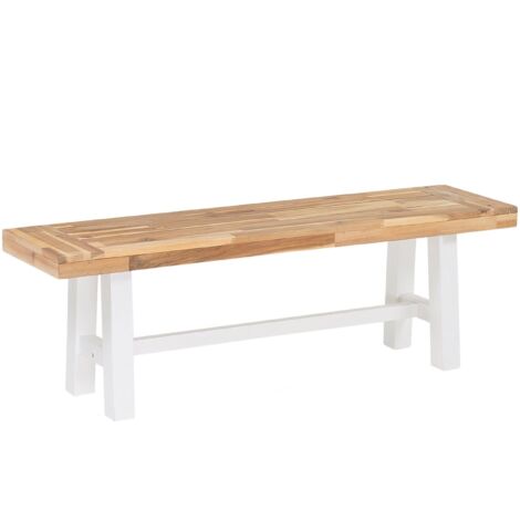 Banco de jardín y de comedor de madera clara con asiento patas blancas para exterior o interior Scania