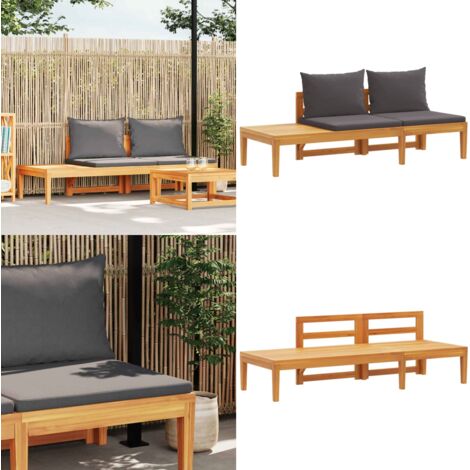 Banco de jardín y mesa cojines gris oscuro madera maciza acacia - Mesa de jardín - Banco exterior