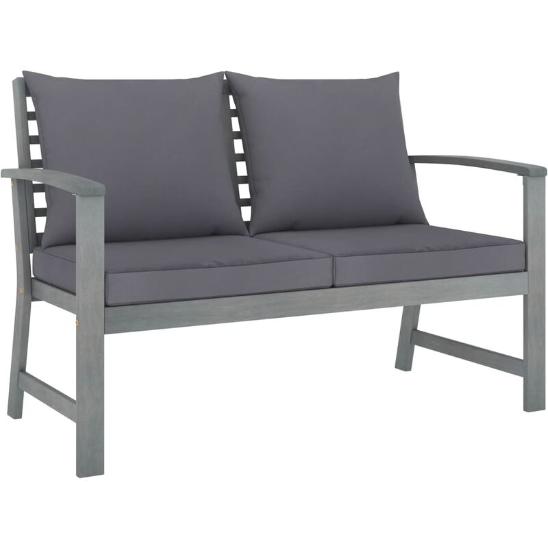 

vidaXL Banco de jardín 120 cm cojines gris oscuro madera acacia maciza - Gris