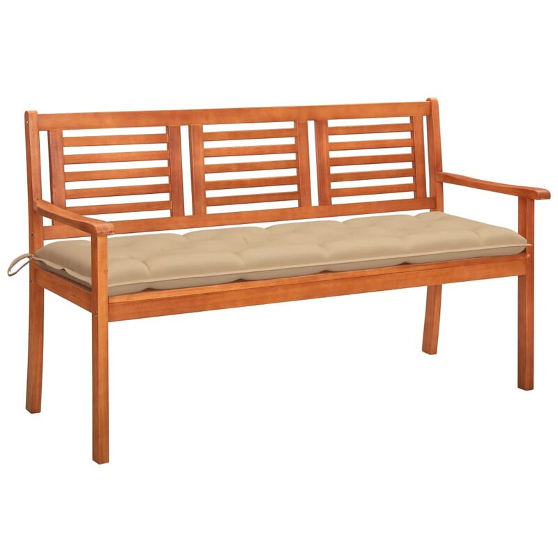 

Banco de jardín 3 plazas madera maciza eucalipto y cojín 150 cm - Marrón