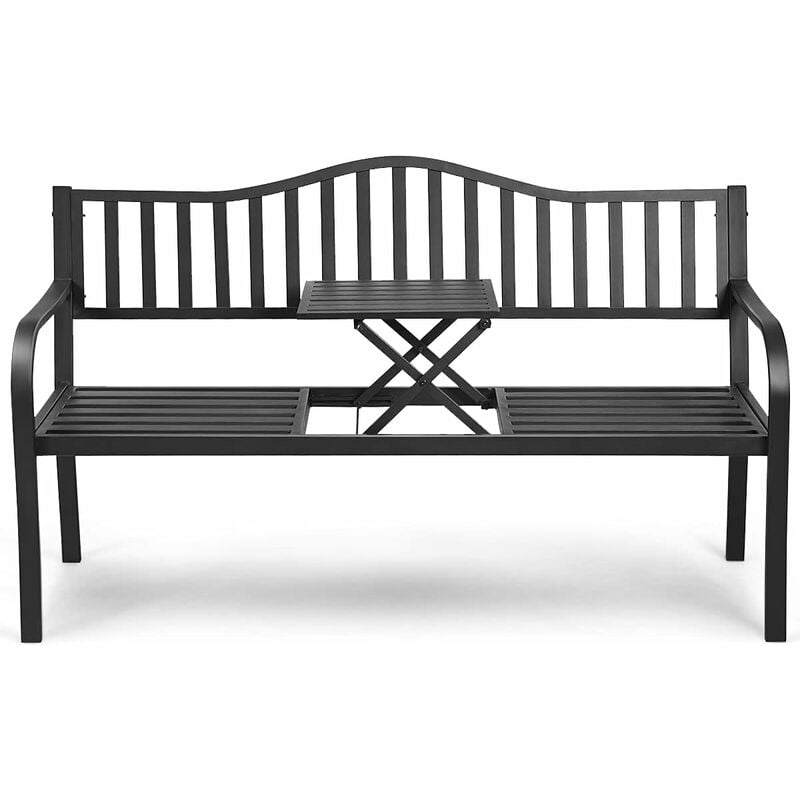 

Costway - Banco de Jardín con Respaldo y Reposabrazos Banco de Hierro Taburete Asiento para 2-3 Personas para Parque Terraza Exterior