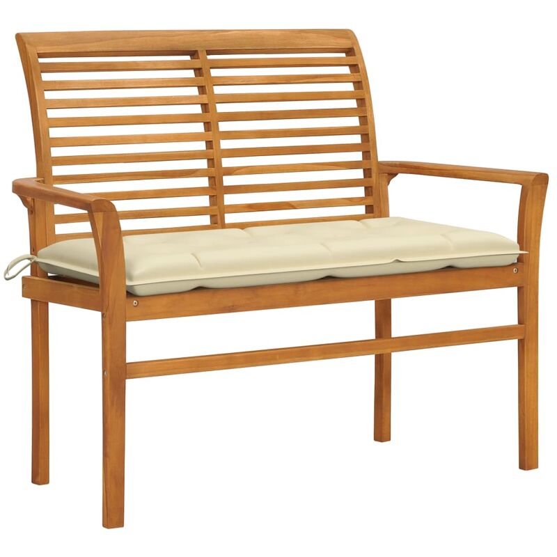 

Banco de jardín madera maciza de teca con cojín blanco 112 cm