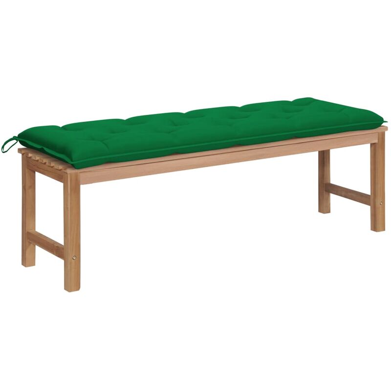 

Banco de jardín madera maciza de teca con cojín verde 150 cm