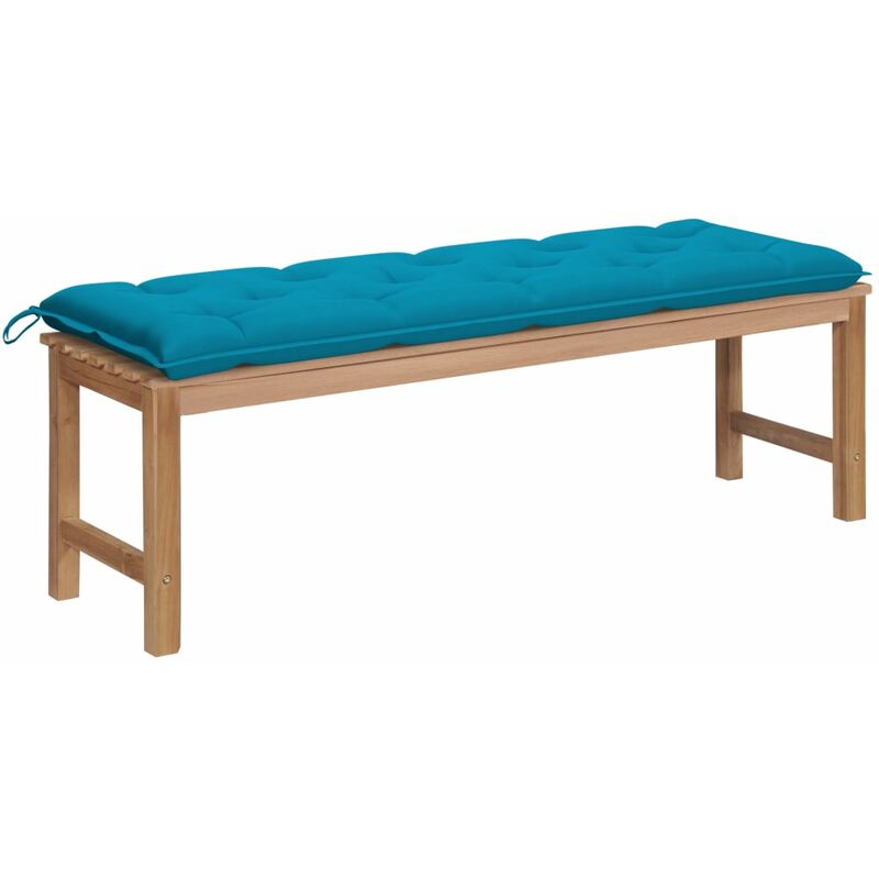 

Banco de jardín madera maciza teca con cojín azul claro 150 cm