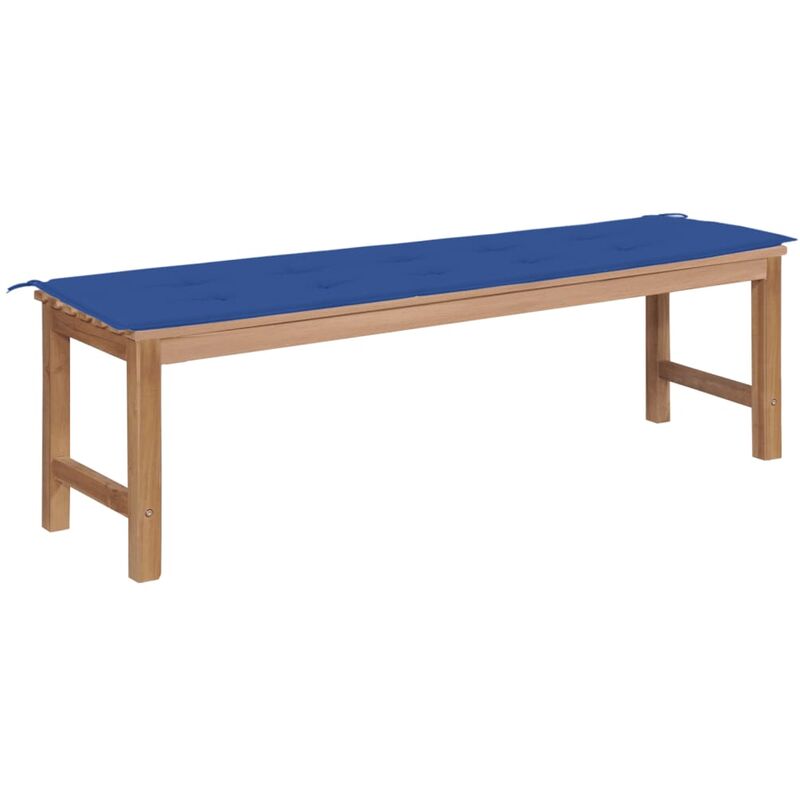 

Banco de jardín madera maciza teca con cojín azul royal 150 cm