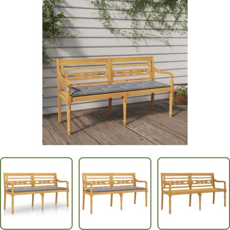 Banco de madera -  Banco Batavia con cojín gris madera maciza de teca 150 cm