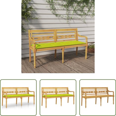 Banco de madera -  Banco Batavia con cojín verde brillo madera maciza teca 150 cm