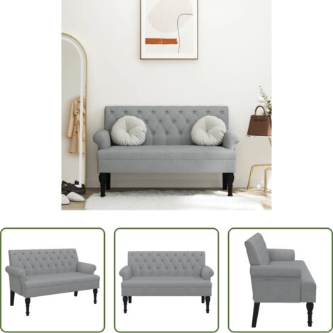 Banco de madera -  Banco con respaldo tela gris claro 120x62x75,5 cm