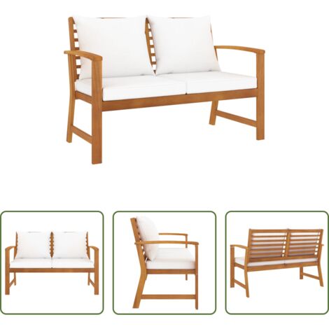 Banco de madera -  Banco de jardín 120 cm con cojines crema madera acacia maciza