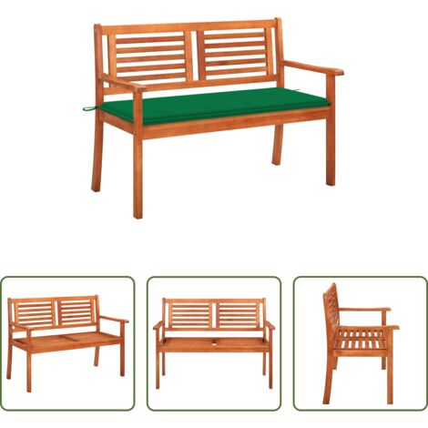 Banco de madera -  Banco de jardín 2 plazas madera maciza eucalipto y cojín 120 cm