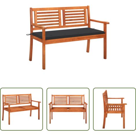 Banco de madera -  Banco de jardín 2 plazas madera maciza eucalipto y cojín 120 cm