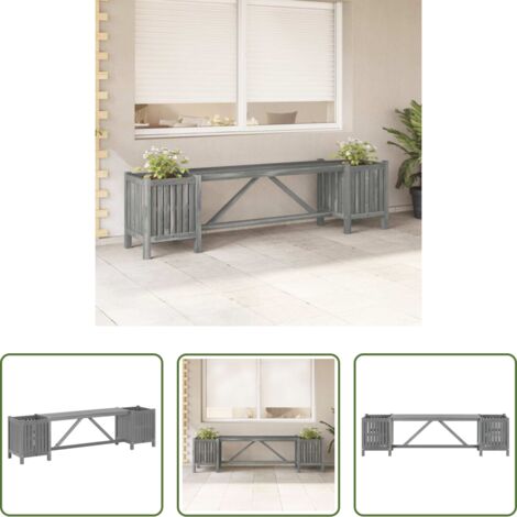 Banco de madera -  Banco de jardín con 2 jardineras madera de acacia gris 150 cm