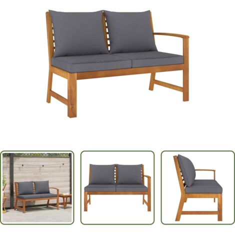 Banco de madera -  Banco de jardín madera de acacia y cojines gris oscuro 114,5 cm